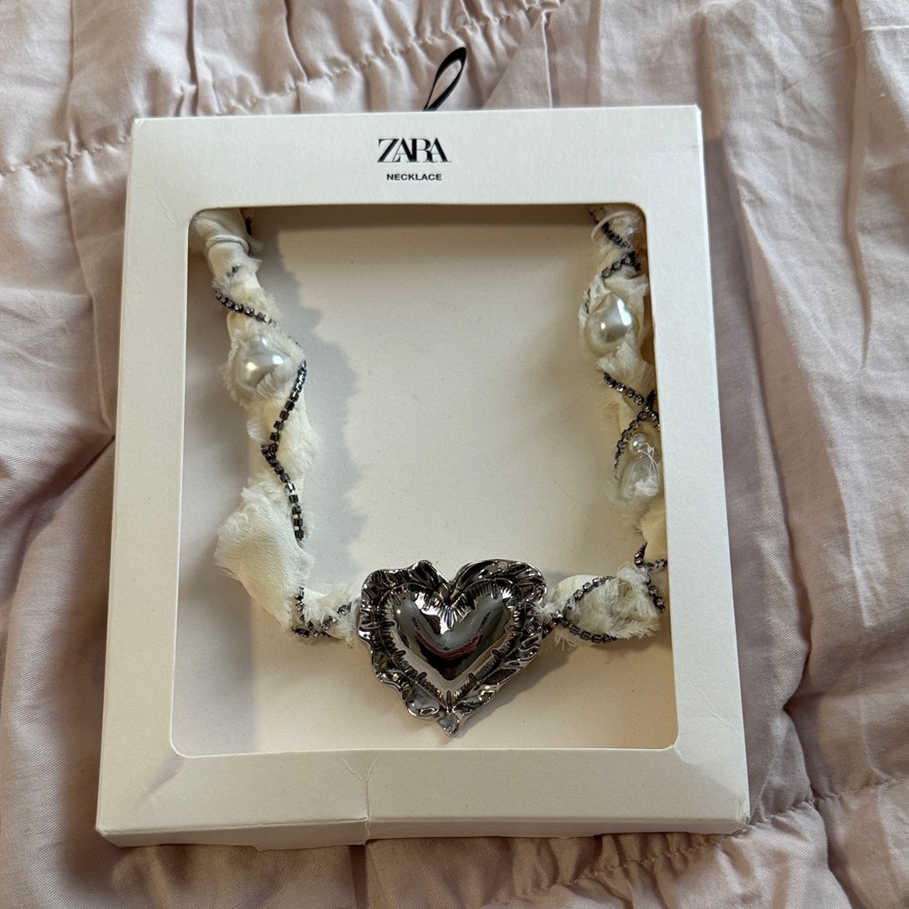Zara Silver Heart Necklace with Cream Accents